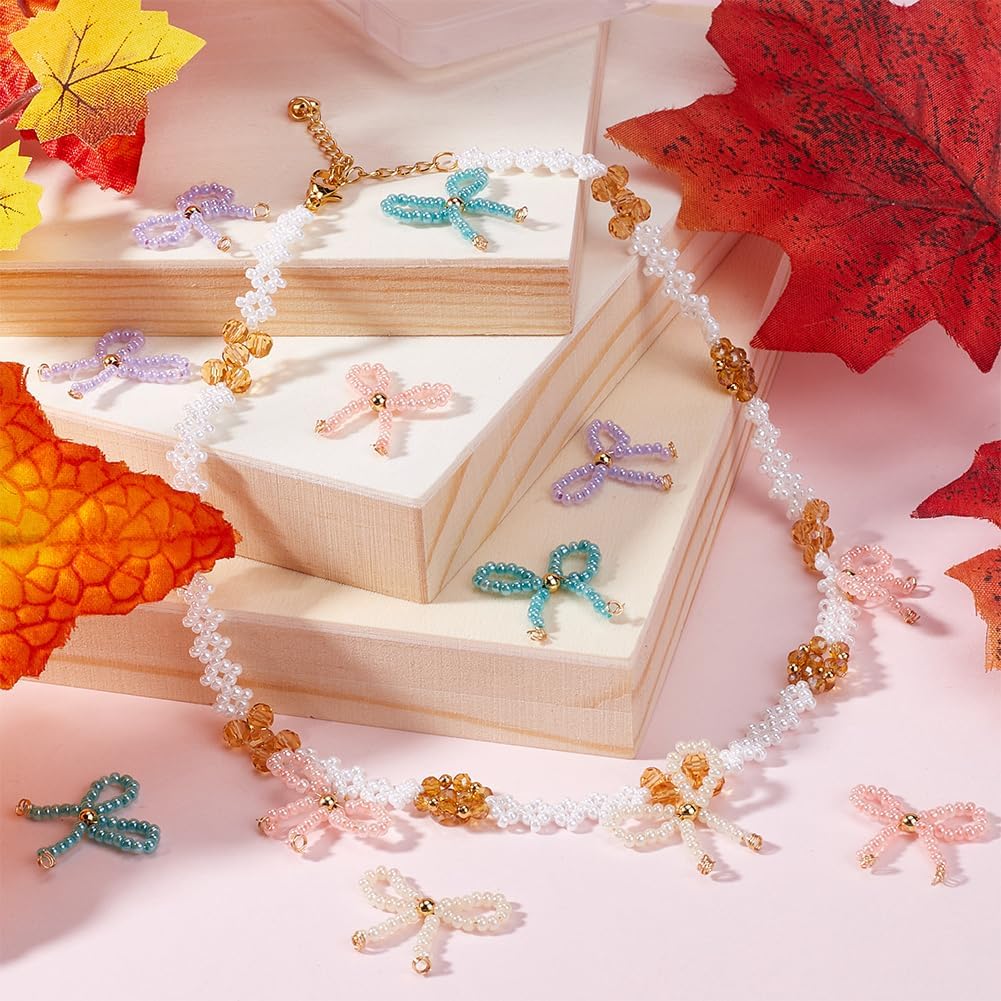 SUNNYCLUE 1 Box 30Pcs 5 Colors Beaded Bow Charms Bowknot Charms Bulk Seed Beads Cute Glass Small Bow Pendants for Jewelry Making Supplies DIY Craft Necklace Bracelet Findings Key Chains Women Adults - Image 3