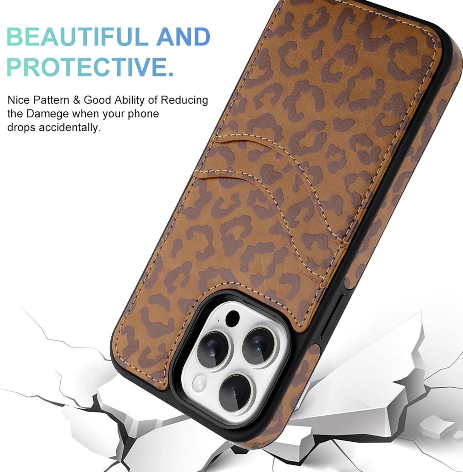 MOWIME Compatible with iPhone 15 Pro Wallet Case with Card Holder (2 Cards), Cheetah Print Shockproof Soft TPU Protective Cover Women Girls, Leopard Case for iPhone 15 Pro 6.1 Inch, Brown - Image 3