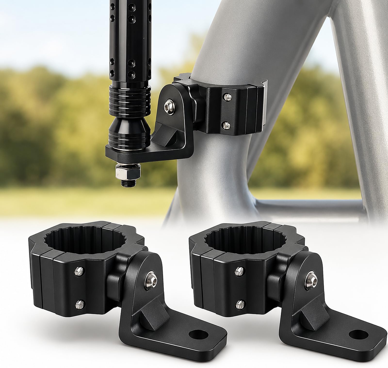 2 PCS UTV Flag Mount/ UTV Whip Mount for 1.75" & 2" Roll Cage Compatible with Can Am X3 Polaris RZR 900 1000 XP Pro Turbo Can Am Maverick Commander SXS(Heavy Duty 360° Adjustable,Aluminum )