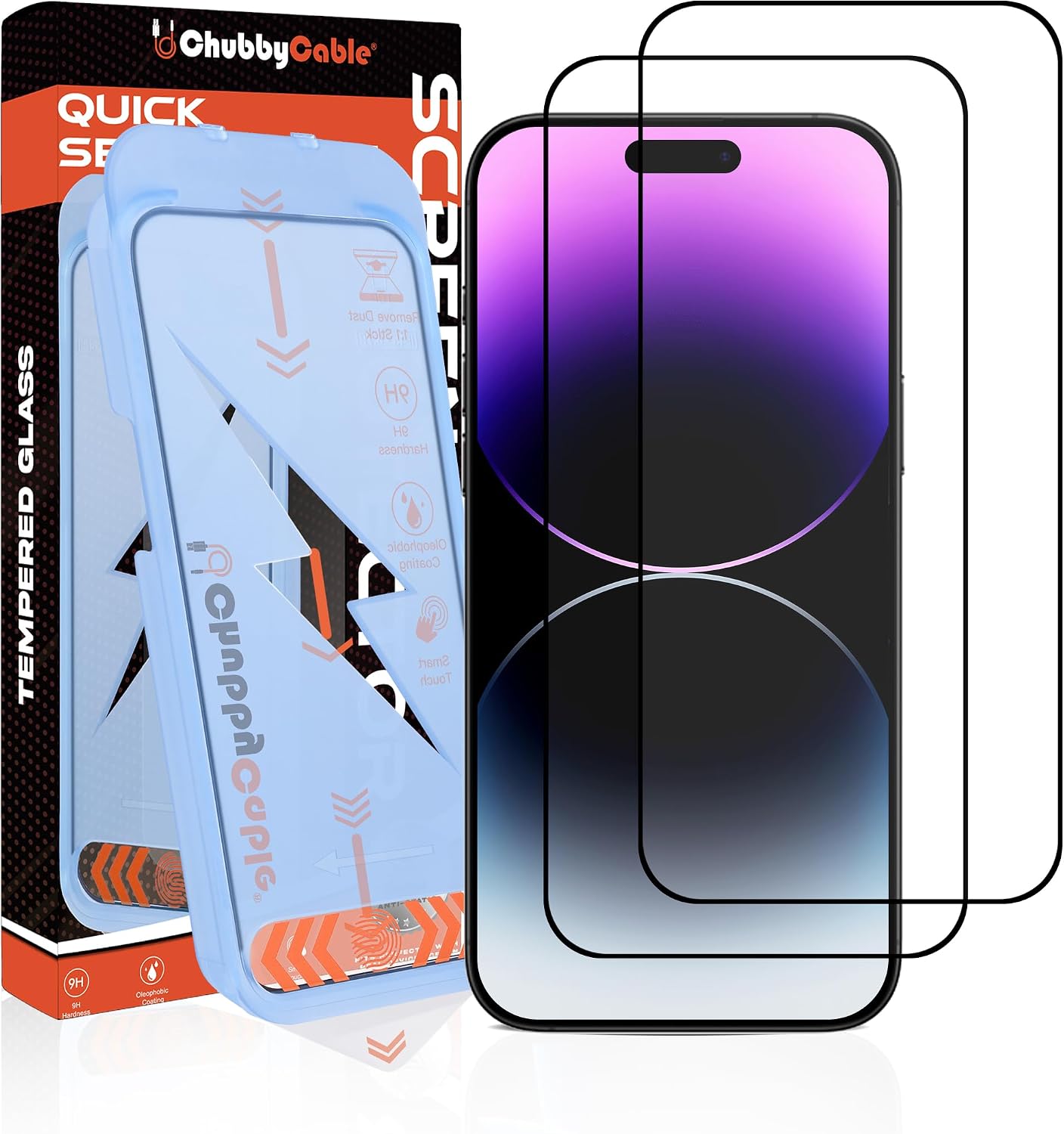chubbycable HD Glass Screen Protector for iPhone 16, 2 Pack
