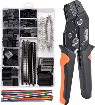 Crimping Tool Kit, AWG23-17 Self-adjustable Ratchet Wire Crimper Plier Set Crimping tools Kit with 1550PCS Male and Female 2.54mm dupont Terminals Crimping Connectors Wire End Ferrules