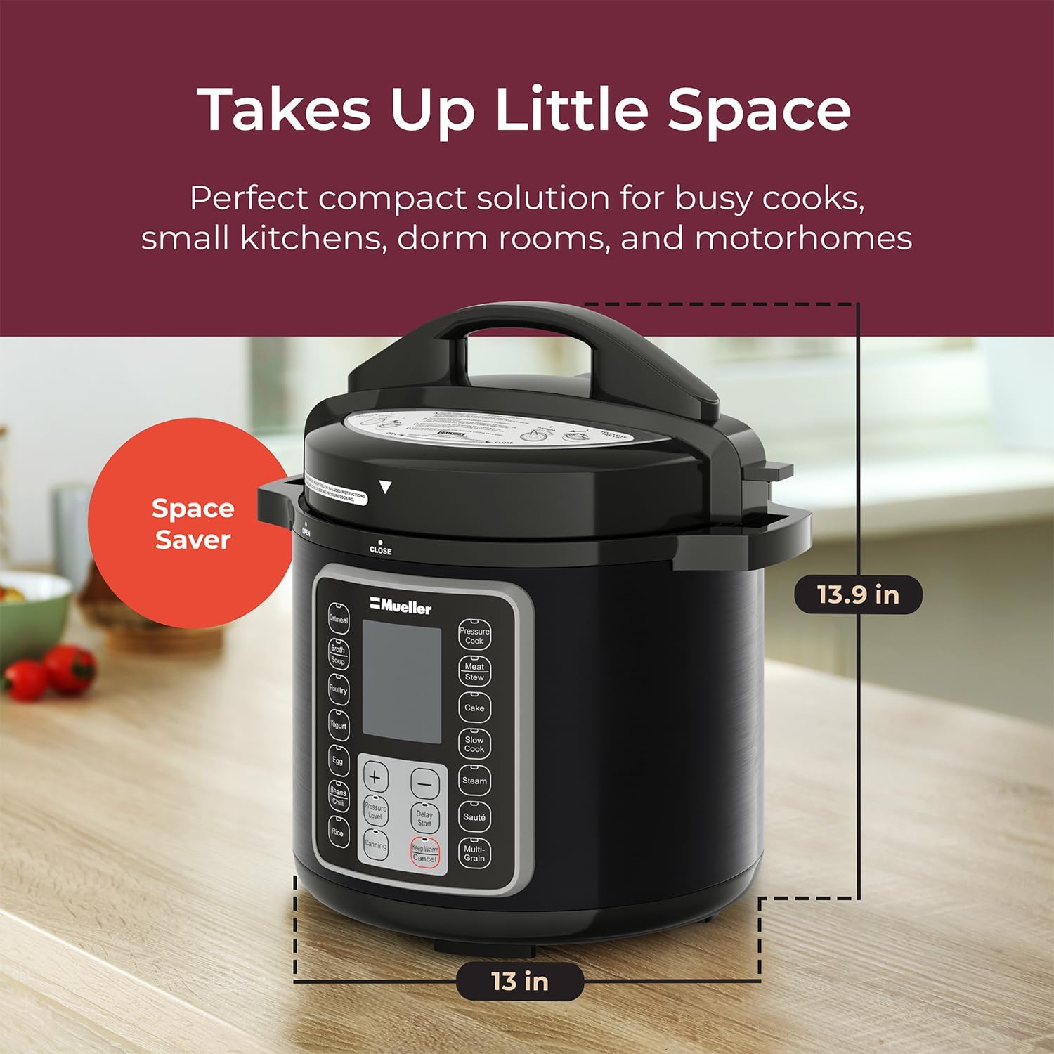 Mueller 6 Quart Pressure Cooker 10 in 1, Cook 2 Dishes at Once, Tempered Glass Lid incl, Saute, Slow Cooker, Rice Cooker, Yogurt Maker and Much More