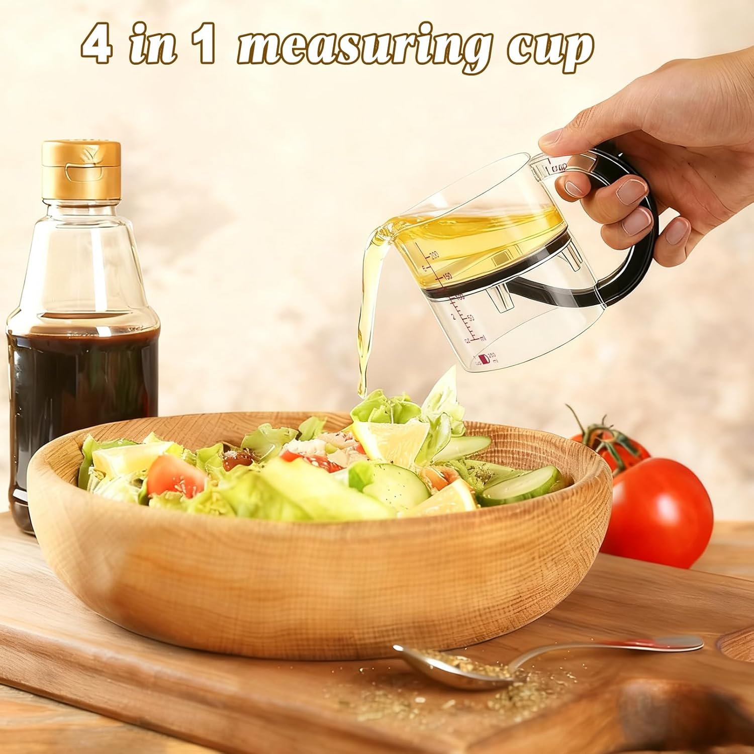 4-in-1 Adjustable Measuring Cup - Multi-Functional Measuring Cup, with Adjustable Base & Scraper-Style Seal Base, Space-Saving Easy to Clean for Cooking and Baking & Ingredients