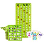 MR CHIPS Complete Bingo Game Set with Jam-Proof Shutter Cards - Easy Read Green Edition - 25 Reusable Large Print Bingo Cards with Sliding Windows, Master Board & Calling Cards - No Chips Needed
