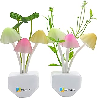 Sensor Night Light Color Changing Plug in Wall LED Mushroom Nightlight with Dusk to Dawn Sensor Auto On/Off Cottage Core Decor Lamp, Super Power Saving, 2 Pack