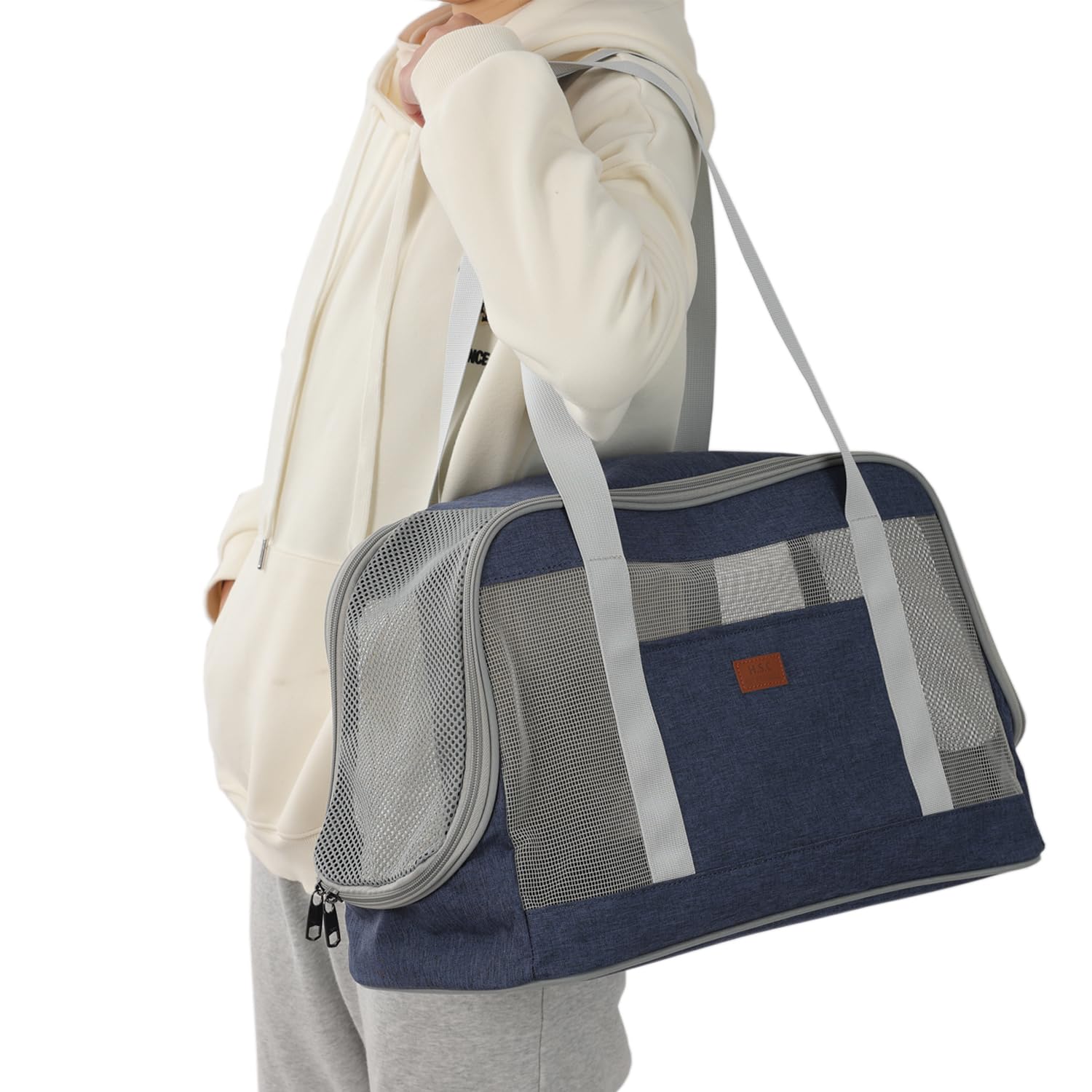 H.S.C PET Cat Bag Small Dog Soft-Sided Carrier Puppy Traveling Outdoor Go to Vet,Pet Functional Handbag,Leisure Style,10 lb Puppy/12lb Cat Kitties Totes Short Trip (Large, Blue)