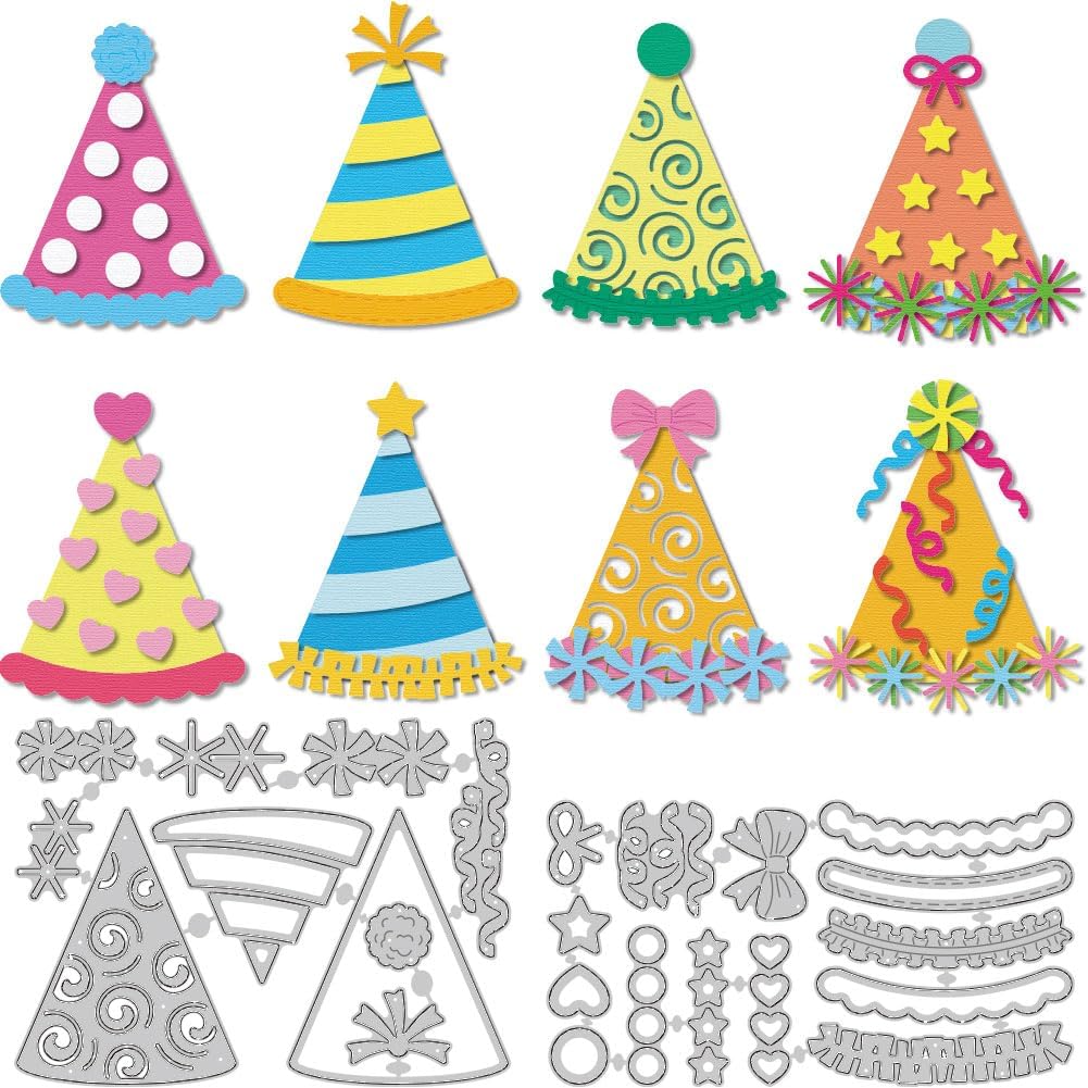 Birthday Hat Cutting Dies Card Making Die Stencil Carbon Steel Die Cuts Card Scrapbooking Embossing Template Dies for Birthday Greeting Cards Paper Craft Album Invitation Decor
