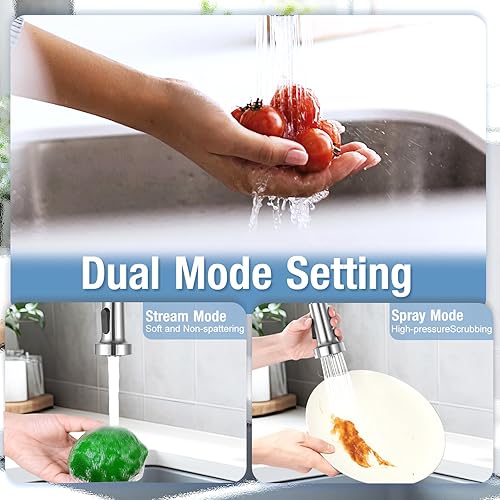 Miniatura 2 de DJS Grifos de cocina con rociador desplegable de níquel cepillado  Sin contactoGrifo de fregadero de cocina de resorte de 1 o 3 agujeros con placa