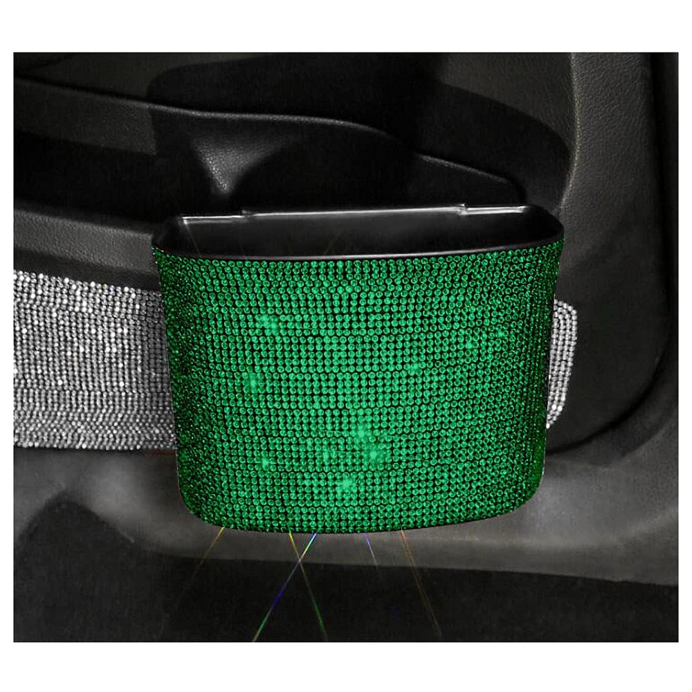 Bling Car Garbage Can Plastic Trash Bin Crystal Auto Storage Pocket Hanging Wastebasket Container with Sparkle Rhinestones Decor - Red