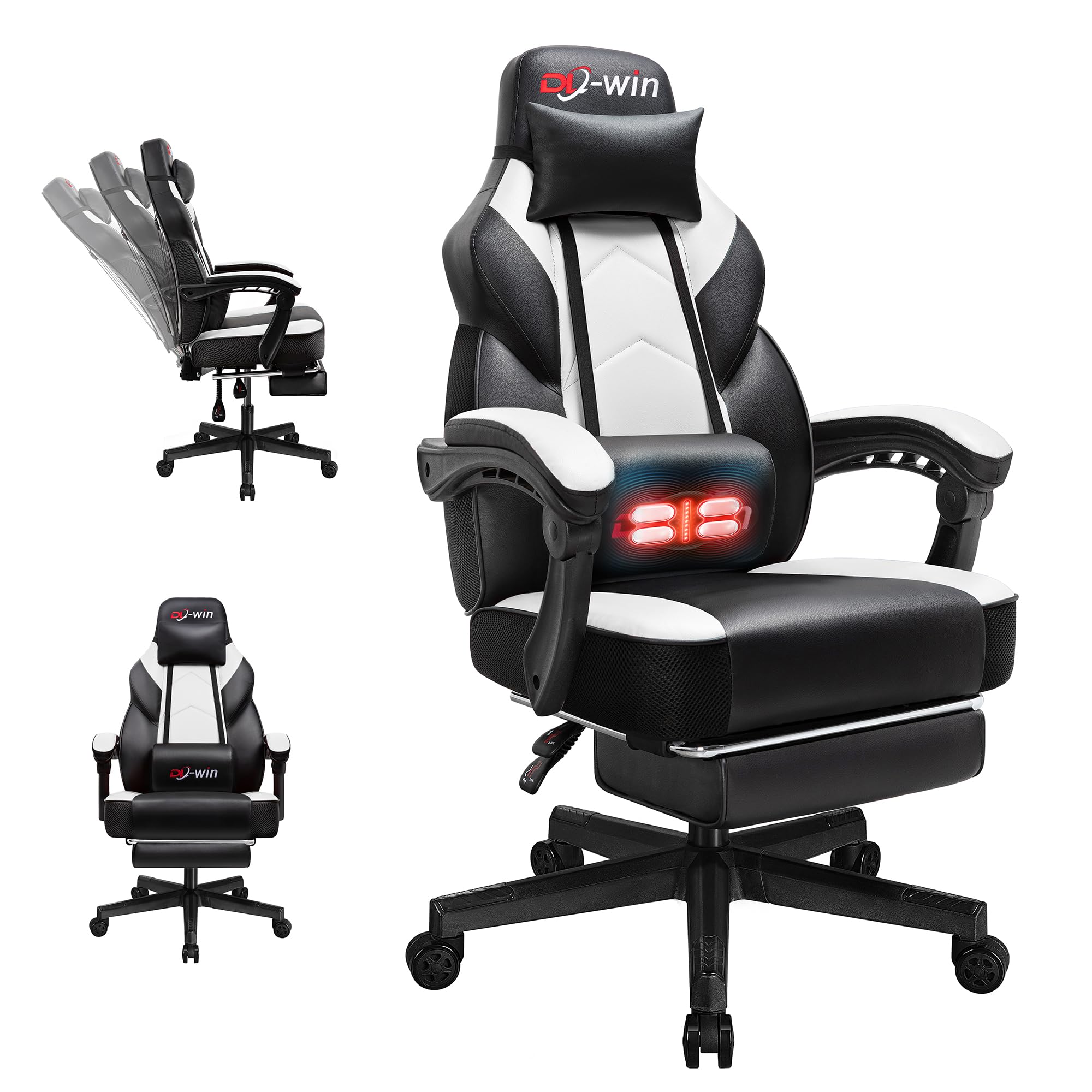DL-win Video Gaming Chair for Adults, Computer Chair with Footrest and Ergonomic High Back, Big and Tall Gamer Chair with Massage Lumbar Support, 360°