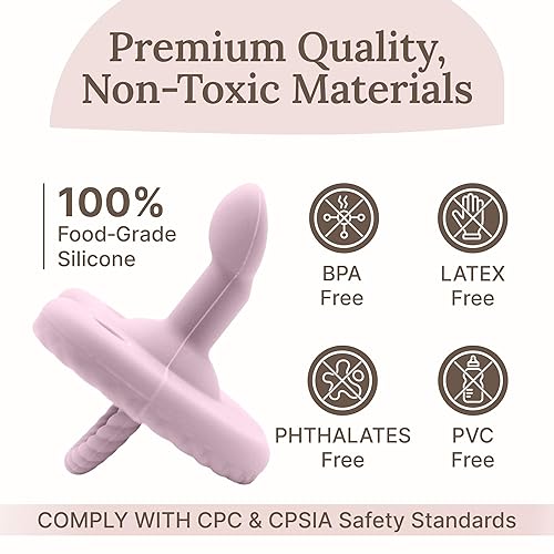 Vista 3 de Mila & Lulu Chupetes de silicona con forma de ortodoncia (juego de 2) 0 meses en adelante 100% silicona de grado alimenticio, diseño de una pieza