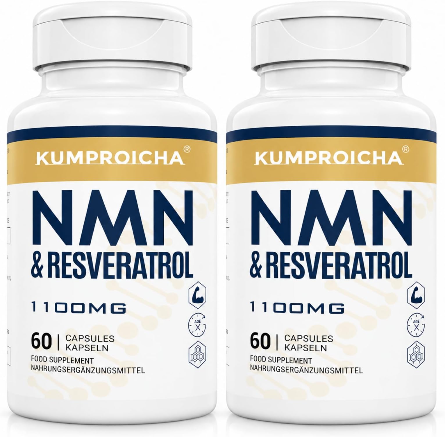 NAD+ Trans-Resveratrol Supplement 1100mg with Black Pepper Extract - Cellular Energy Booster (60 Count (Pack of 2))