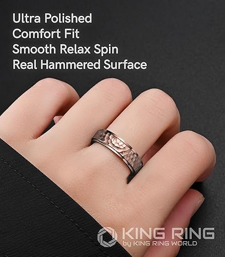 Miniatura 4 de King Ring 6mm Hammered Spinner Ring  Fidget Ring for Stress Relief, Stainless Steel Ring for Men & Women  Designed in USA