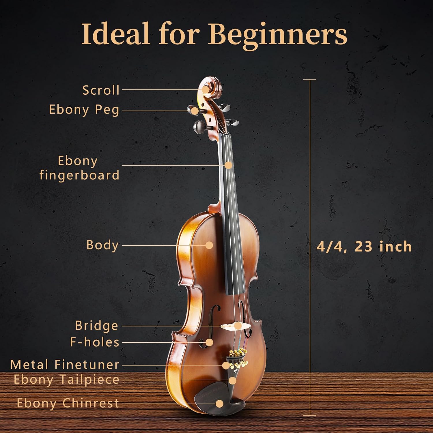 Violin 4/4 Full Set,Beginner Violin for Adults,Kids,Students,4/4 Violin with spruce,maple and ebony accessories,Full Size Violin with 13 pieces for Beginner Ages 11+,Professional Performers(Natural-B)