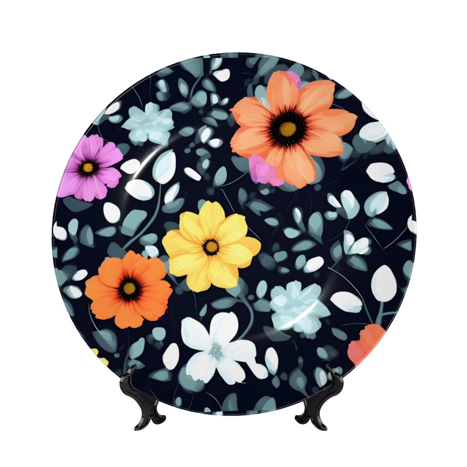 SXZVVBN Beautiful colourful flowers Bone China Decorative Plate Art with Stand Removable Adhesive Hanging for Home Office 7in