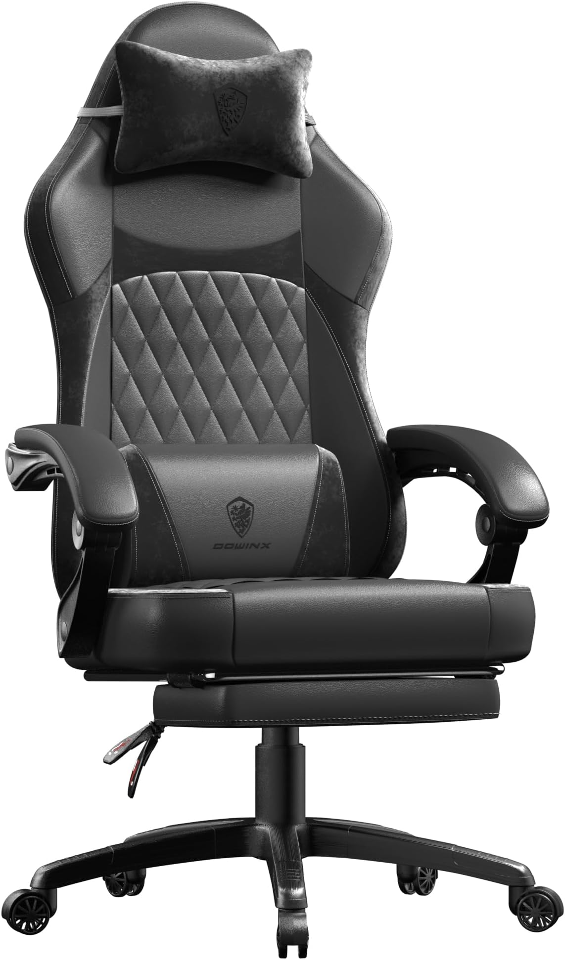 Dowinx Gaming Chair, Racing Gamer Chair, Ergonomic Gaming Chair with Lumbar Support, Gaming Chair, PU Leather, 150 kg, Black