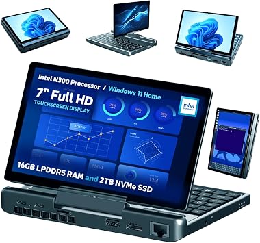 GPD MicroPC 2 | Portable Mini Laptop with 7" 1080P Display | with Intel Processor N300, UHD Graphics; 16GB LPDDR5, 2TB NVMe SSD; 2.5G Ethernet, USB-C, HDMI 2.1, Wi-Fi 6, BT 5.2