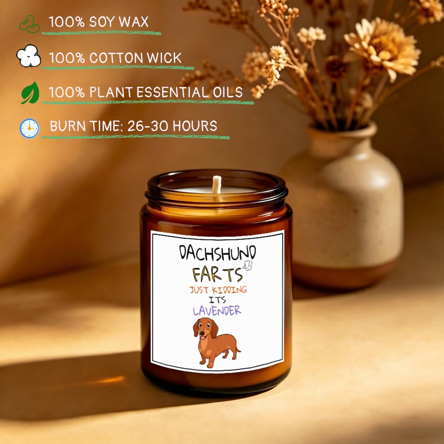 Dachshund Gift & Decor - Dachshund Gifts for Women - Funny Lavender Scented Soy Candle for Dog Lovers & Dog Mom Gift - Aromatherapy Candle for Stress Relief