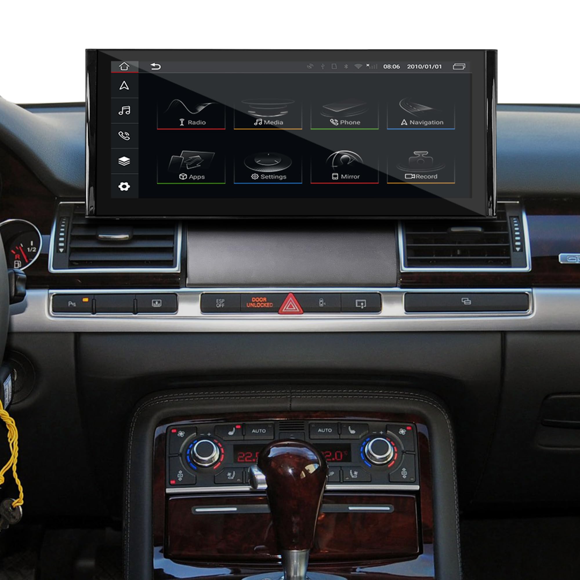 12,3-calowy ekran Android do Audi A8 S8 RS8 D3 MMI 3G, bezprzewodowa CarPlay, Android Auto, lustrzane odbicie ekranu, podzielony ekran, Wi-Fi, nawigacja, muzyka, kamery samochodowe, aplikacja, Netflix