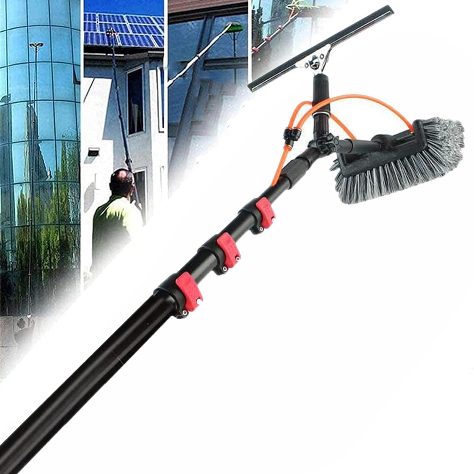 Kit di spazzole per la pulizia del palo regolabile da 6,1 m, strumento di pulizia per finestre e pannelli solari, sistema di pulizia delle finestre all'aperto, spazzola ad alta portata per una pulizia