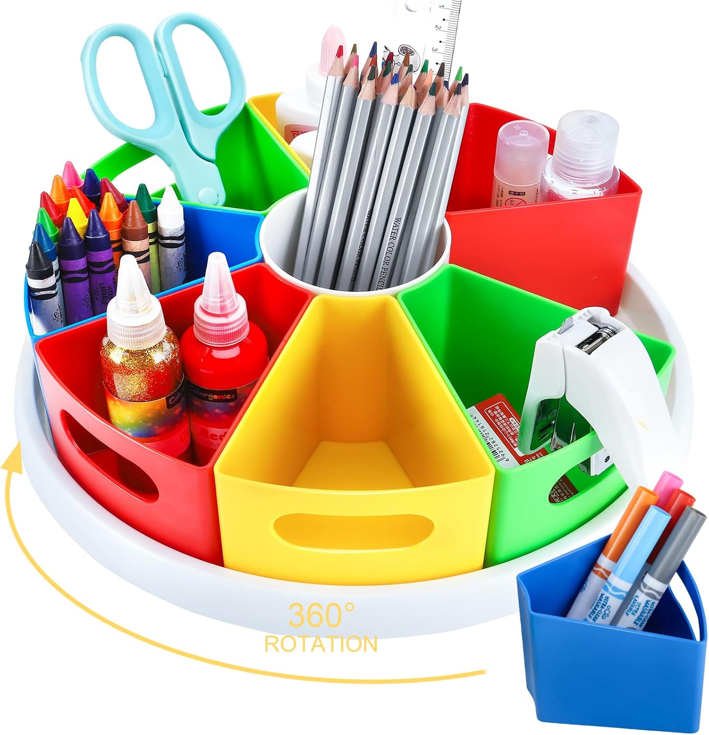 360 Degree Rotating Kids Desk Organizer Colorful Art Supply Storage