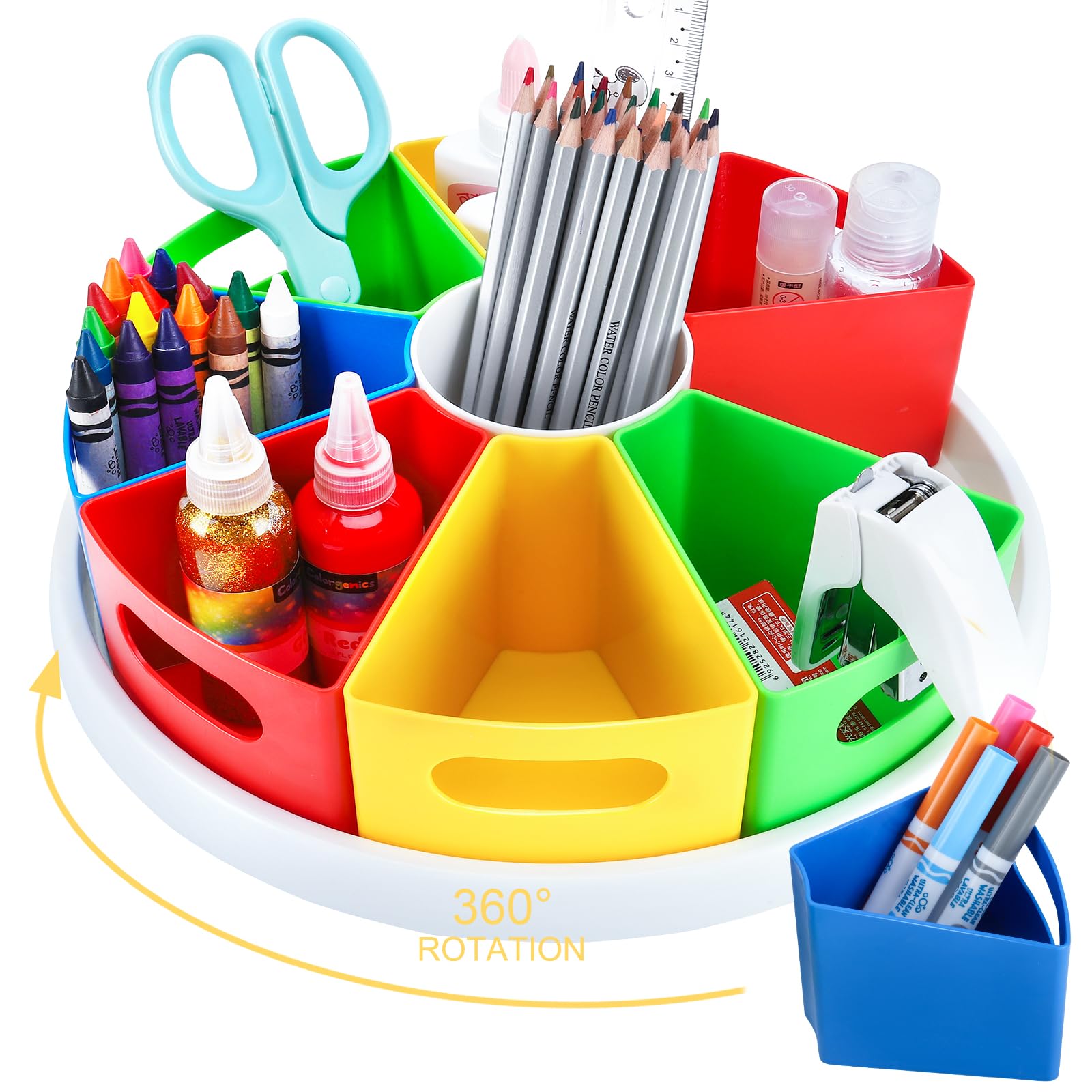 360 Degree Rotating Kids Desk Organizer, Colorful Art Supply Storage and Organization with 8 Removable Compartments, 12" Durable ABS Material for Classroom & Home Use โ Perfect Teacher and Child Gift โ image 1