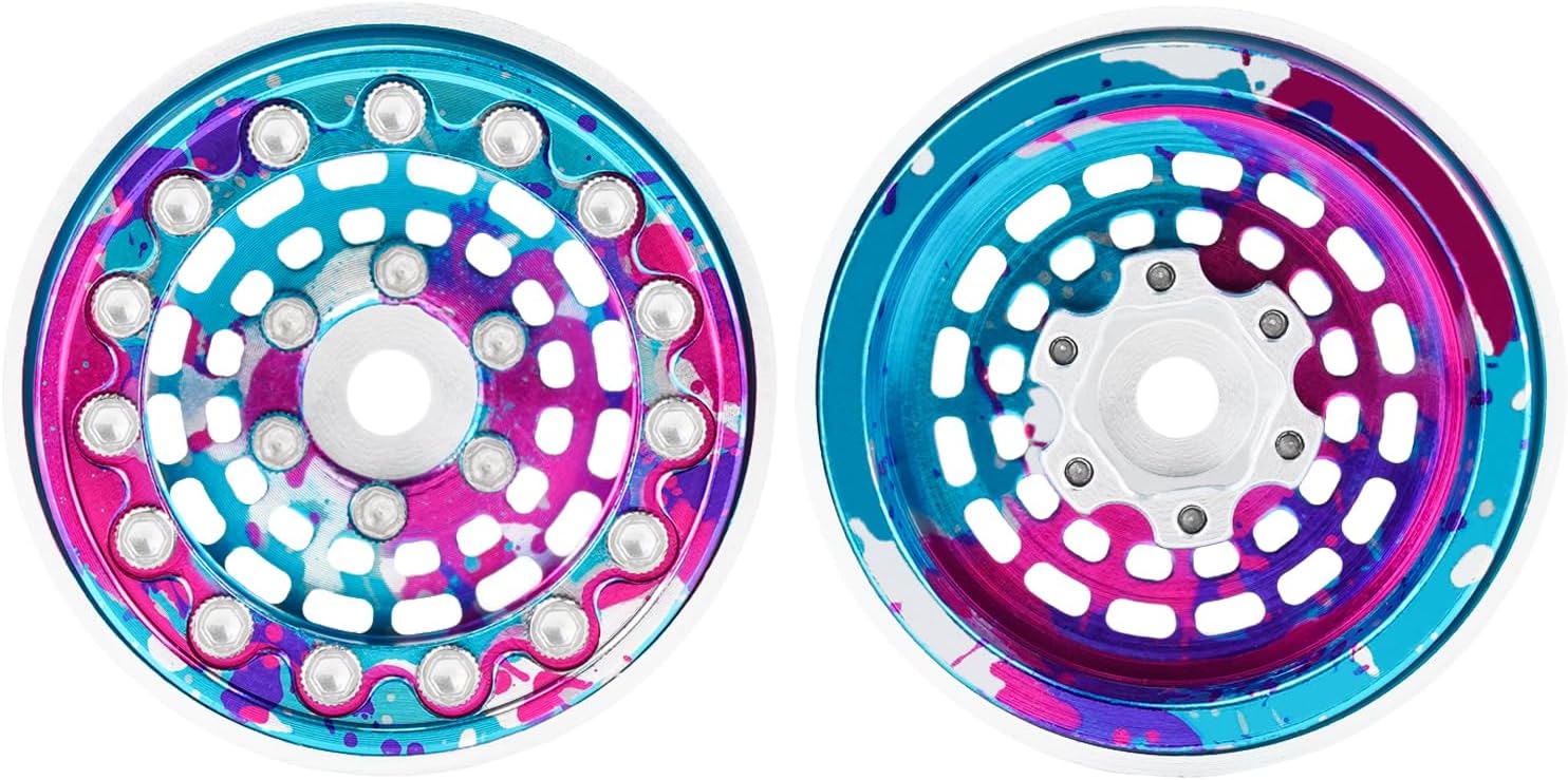 4PCS Splash Anodizing Aluminum Deep Dish 1.0 Inch Beadlock Wheels Hubs for 1/24 Axial SCX24 TRX4M FCX24 Redcat Ascent-18 HPI Venture18 1/18 RC Crawler Car Upgrades