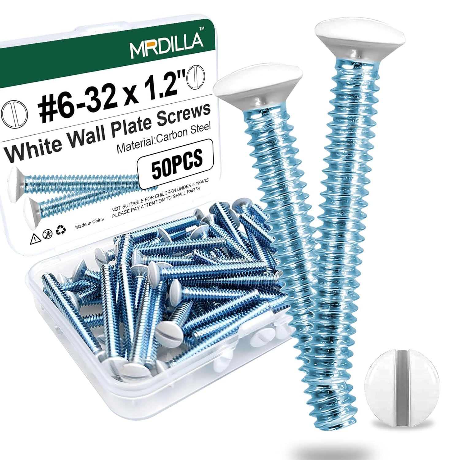 50 Pcs White Wall Plate Screws, #6-32 Outlet Cover Screws 1-1/4" Long, Ideal for Switch and Socket Covers