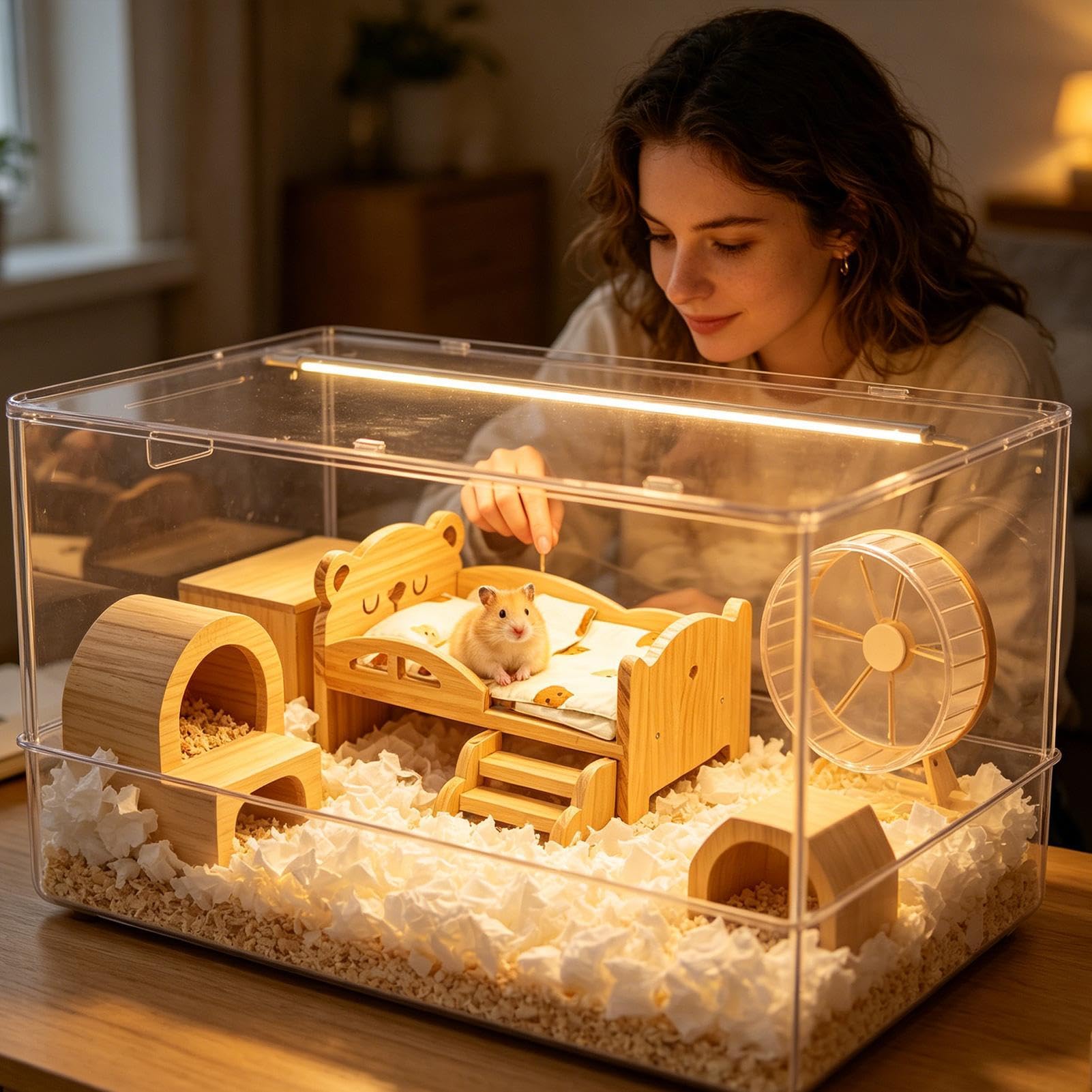 Cama de Hámster de Descanso de Madera de Animales | Cama Habitable de Madera para Pequeños Roedores Enanos para Jerbos Enanos, Erizos, Hámsters, Chinchillas, Conejos, Hurones,