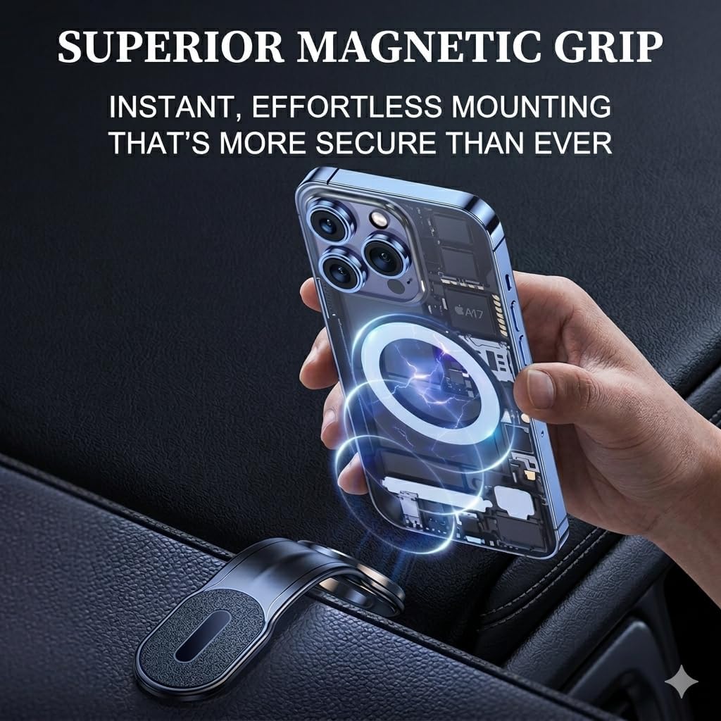 Magnetic Car Phone Mount for Dashboard, Strong Magnetic Dashboard Phone Holder Adjustable Cell Phone Stand for Hands-Free Driving Navigation