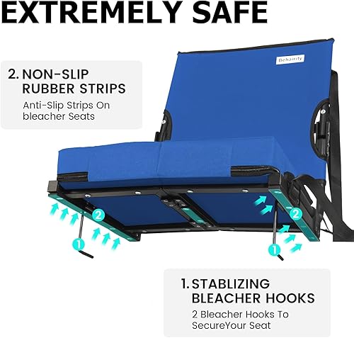 Miniatura 5 de behairity Asientos de estadio para gradas con soporte trasero extra anchos, sillas de gradas más compactas con respaldo más alto y cojín grueso,