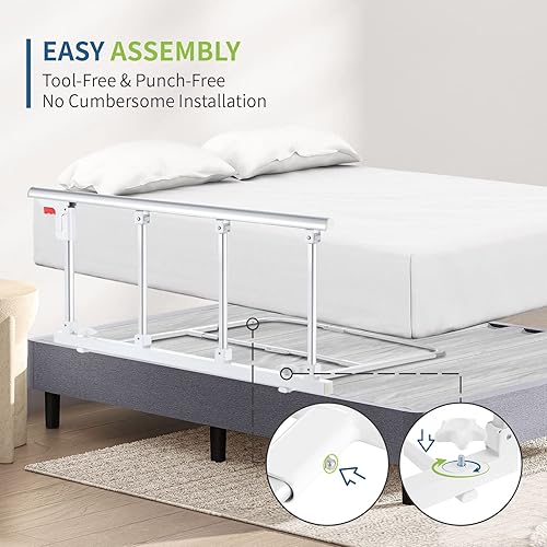 Miniatura 4 de Rieles de cama para adultos mayores, mango plegable para asistencia de noche, agarre de seguridad para prevención de caídas para personas mayores y