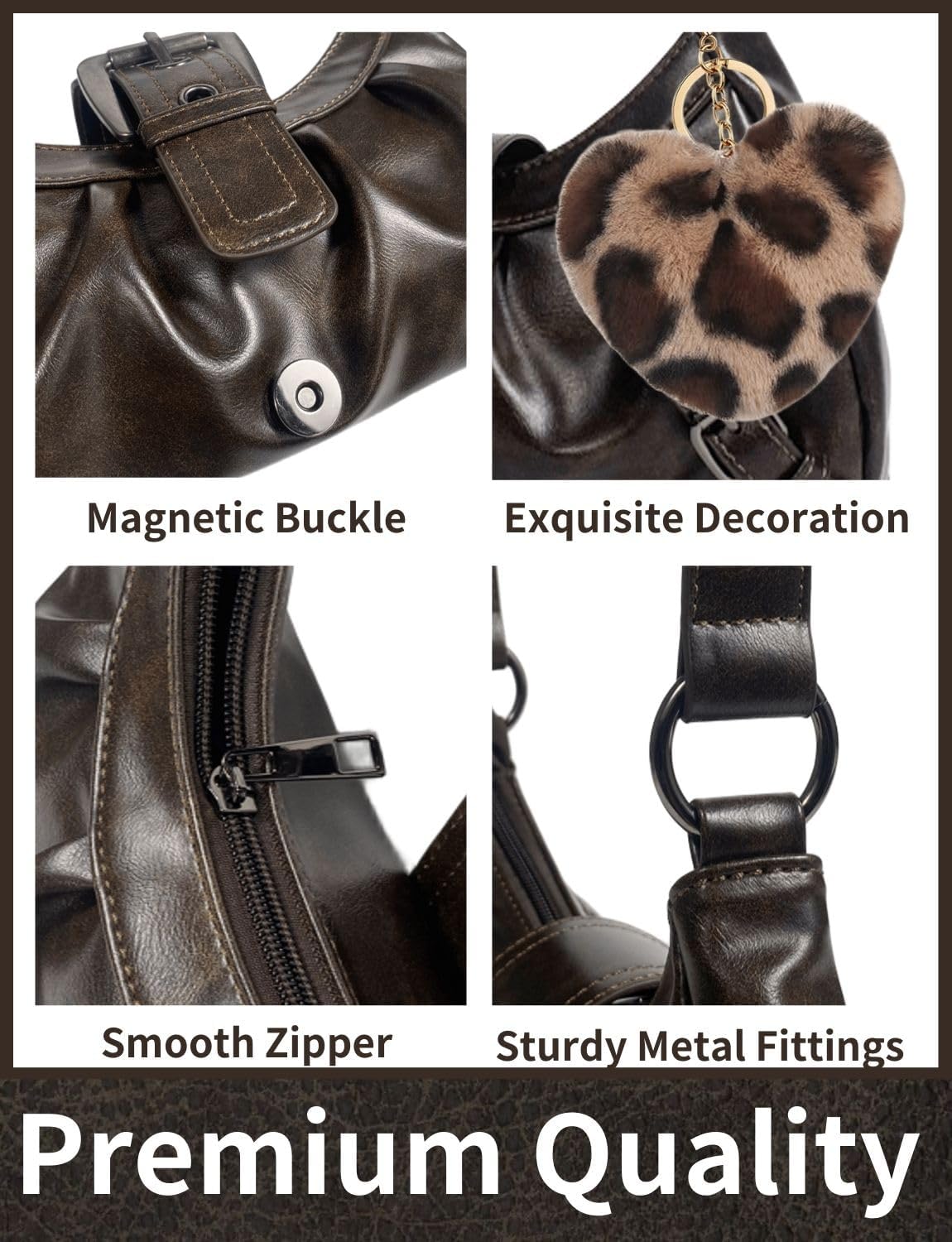 Dark Brown Purse For Women Chocolate Brown Shoulder Bag Handbag Espresso Vintage Small Leather Purse Y2K Hobo Bags - Image 6