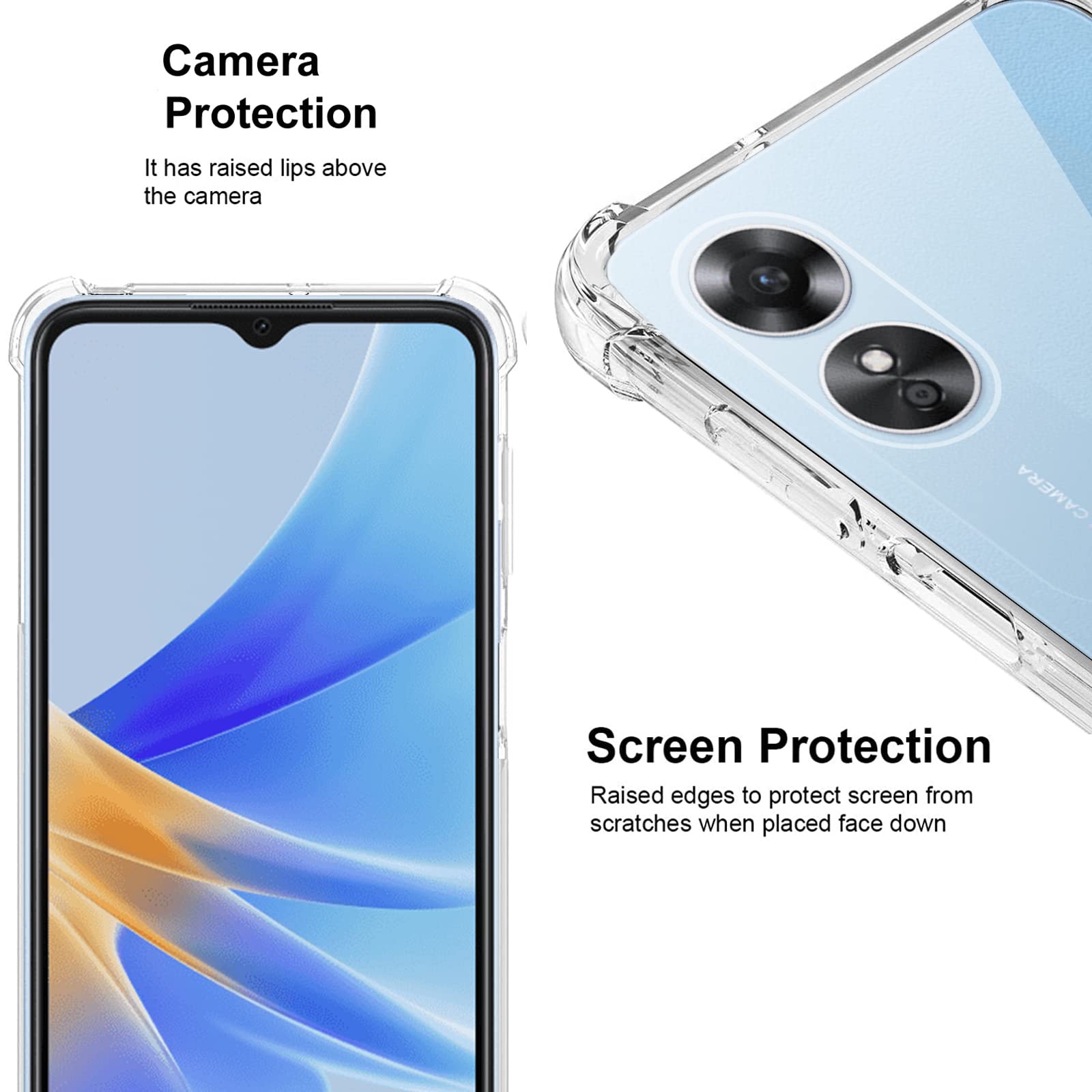 Cover Per Oppo A17 + 3 Pellicole Vetro Temperato – Custodia Sottile In Silicone TPU Morbido, Antiurto, Nero