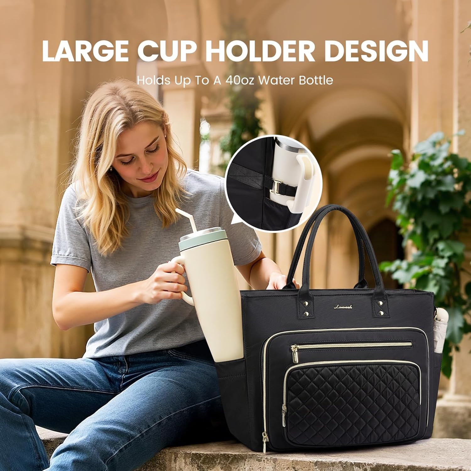 LOVEVOOK Teacher Tote Bag for Women Work, Laptop Bag Work Tote Bag Nurse Bags With Large Cup Holder, Professional Computer Briefcase Business Large Purses Handbag, Diaper Bag Mother Gift, Black - Image 5