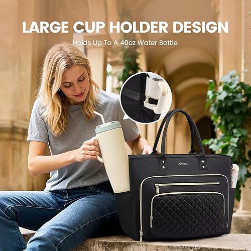 Miniatura 4 de LOVEVOOK Bolsa de mano para profesora para mujer, bolsa para laptop, bolsa de trabajo, bolsas de enfermería con soporte para tazas grande, maletín