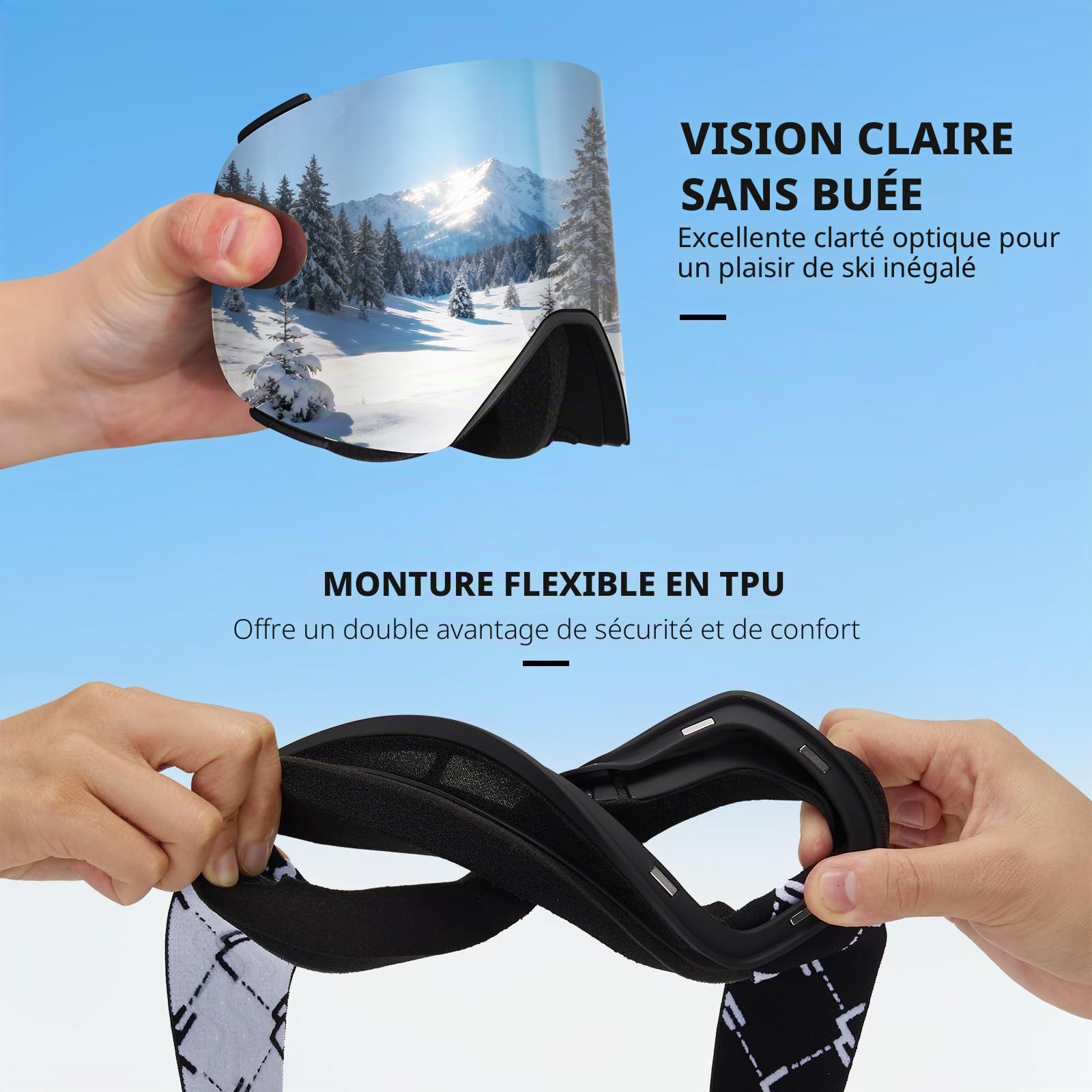 Masque de Ski YH693C avec Magnétique Lentille Interchangeable | Lunettes de Ski OTG pour Unisexes Ajustables Anti-UV Coupe-Vent Anti Buée Lunettes de Snowboard pour Ski