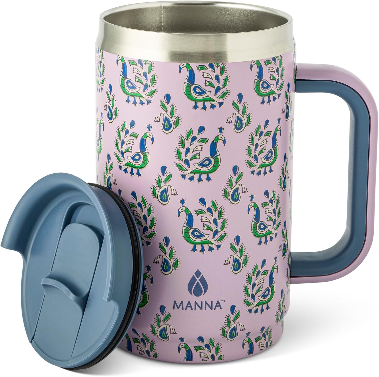 Manna Boulder Mug with Splash-proof Sliding Lid - 20 Oz - 3D Peacock