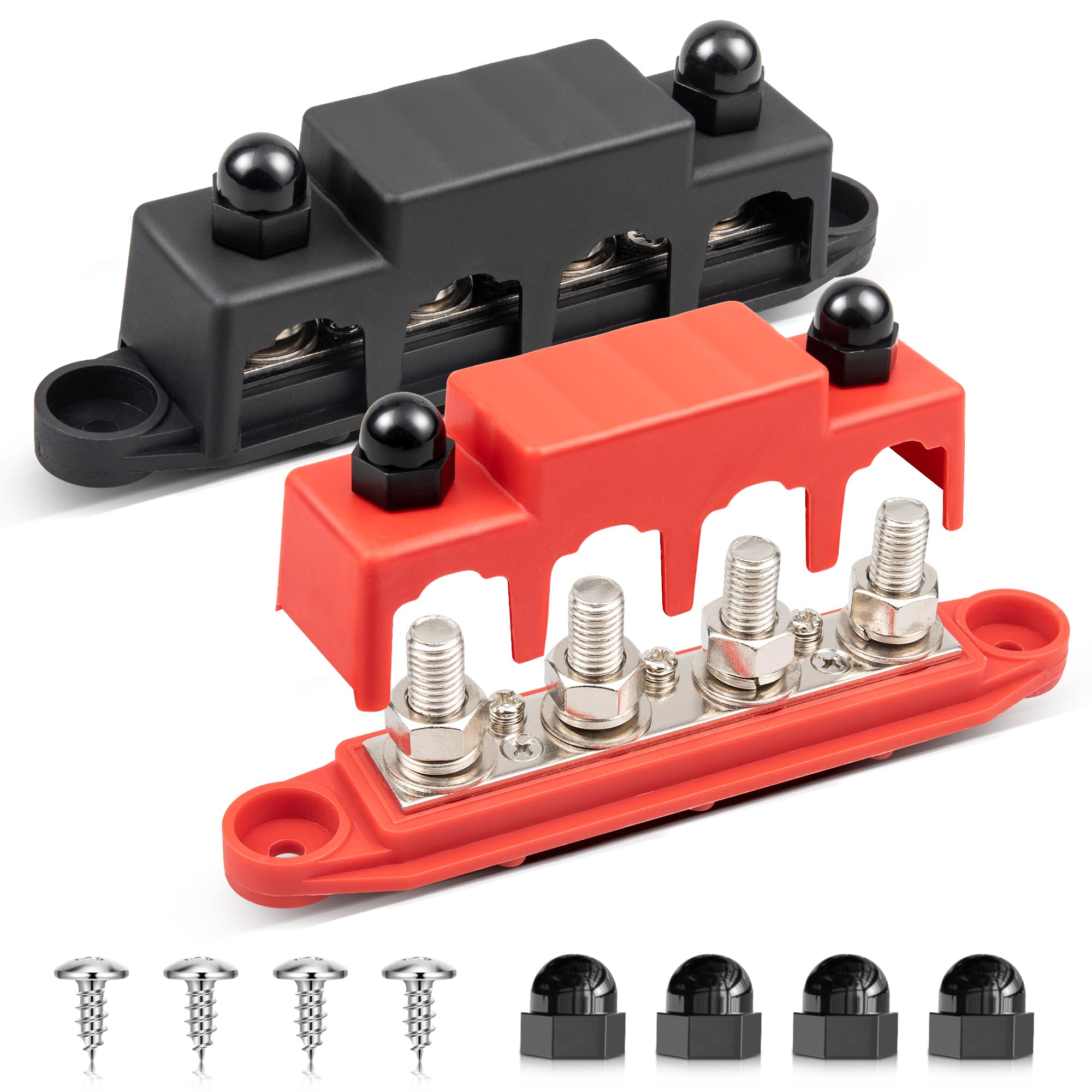 RED WOLF 150A Sammelschienen Verteilerblock 12V-48V DC, Verteilerschiene mit 4x M8 & 3x M4 Klemmenbolzen für Auto Marine RV Wohnmobil Lkw Elektrik System Positive Masse Stromverteilungsblock Busbar