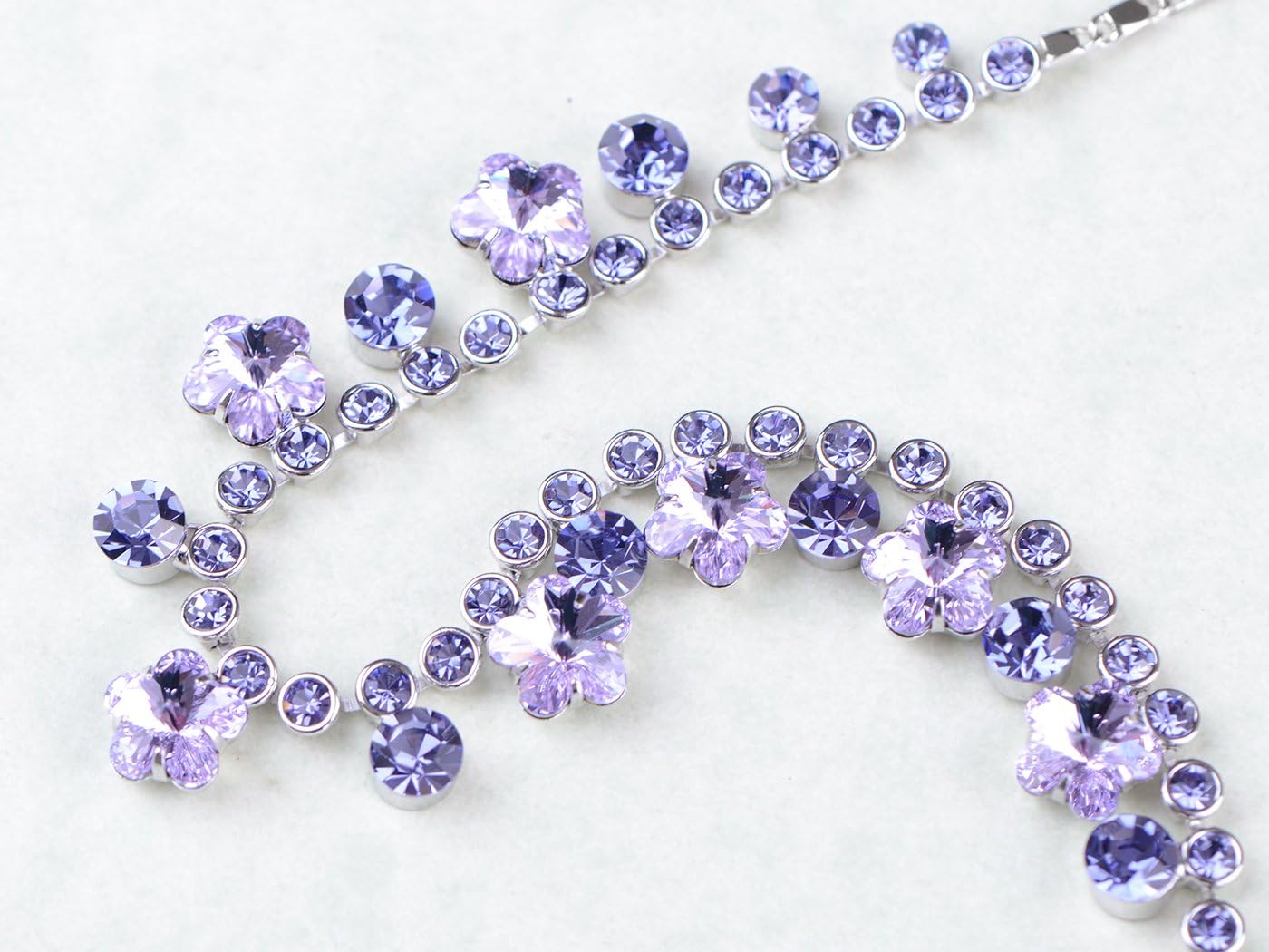 Alilang Womens Crystal Purple Hibiscus Flower Drop Earring Necklace Statement Jewelry Set