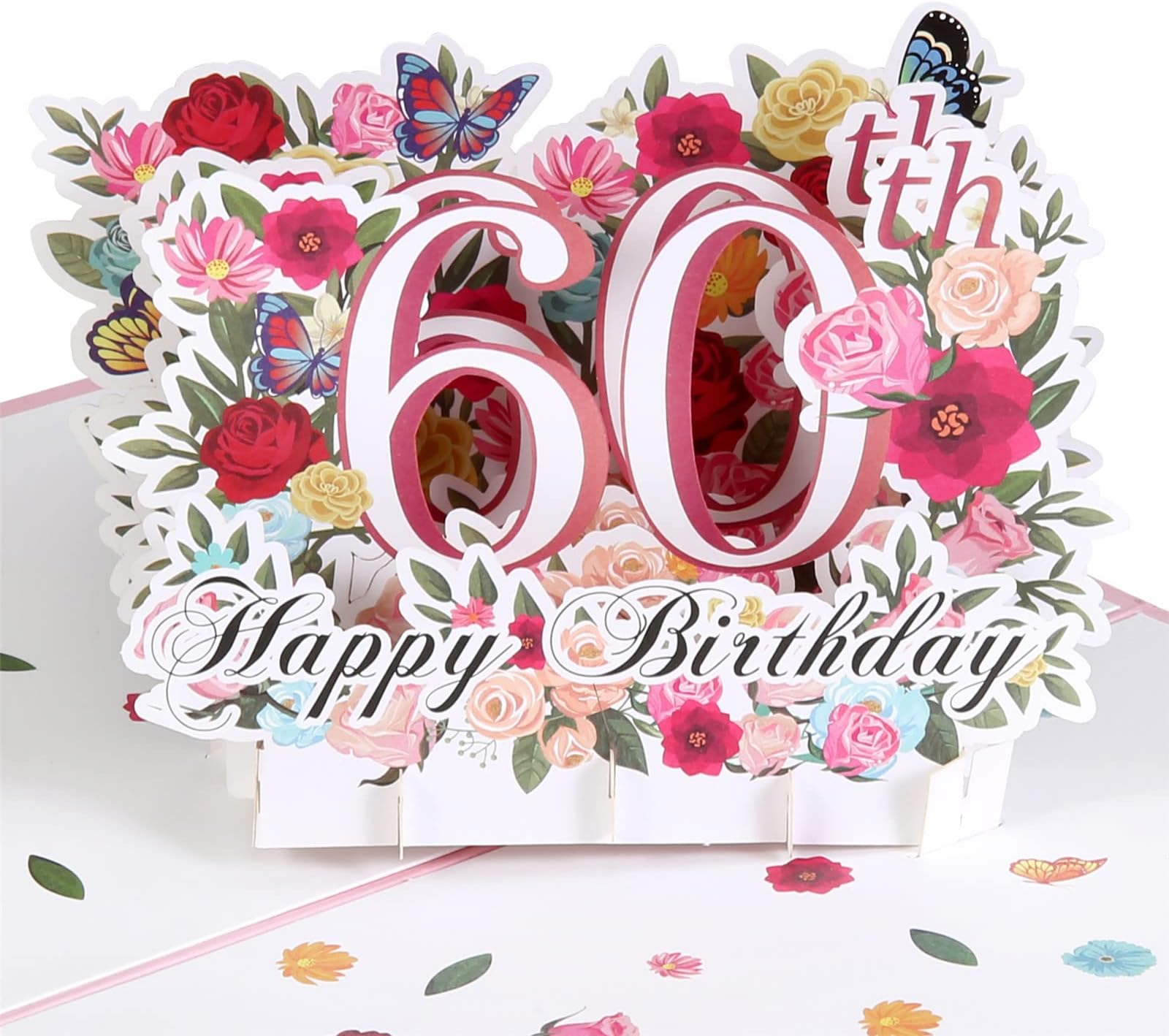 HOMANGA 60th Birthday Pop Up Card, Happy 60th Birthday Card for Her, Women, Wife, 60th Birthdays Gift for Sister, Mom, Friend, Pop Up Birthday's Greeting Card with Blank Note and Envelope, 6" x 8"