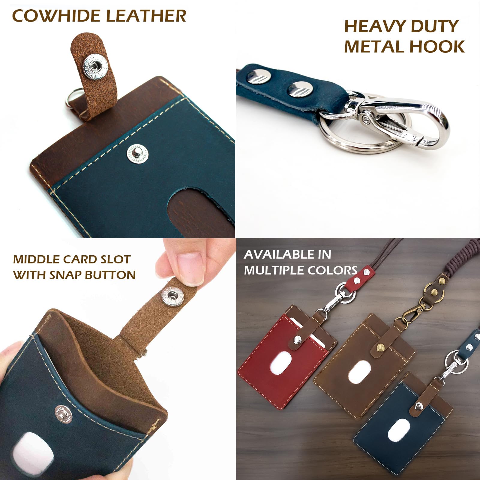 Boshiho Cowhide Leather ID Card Holder with Lanyard - Image 4
