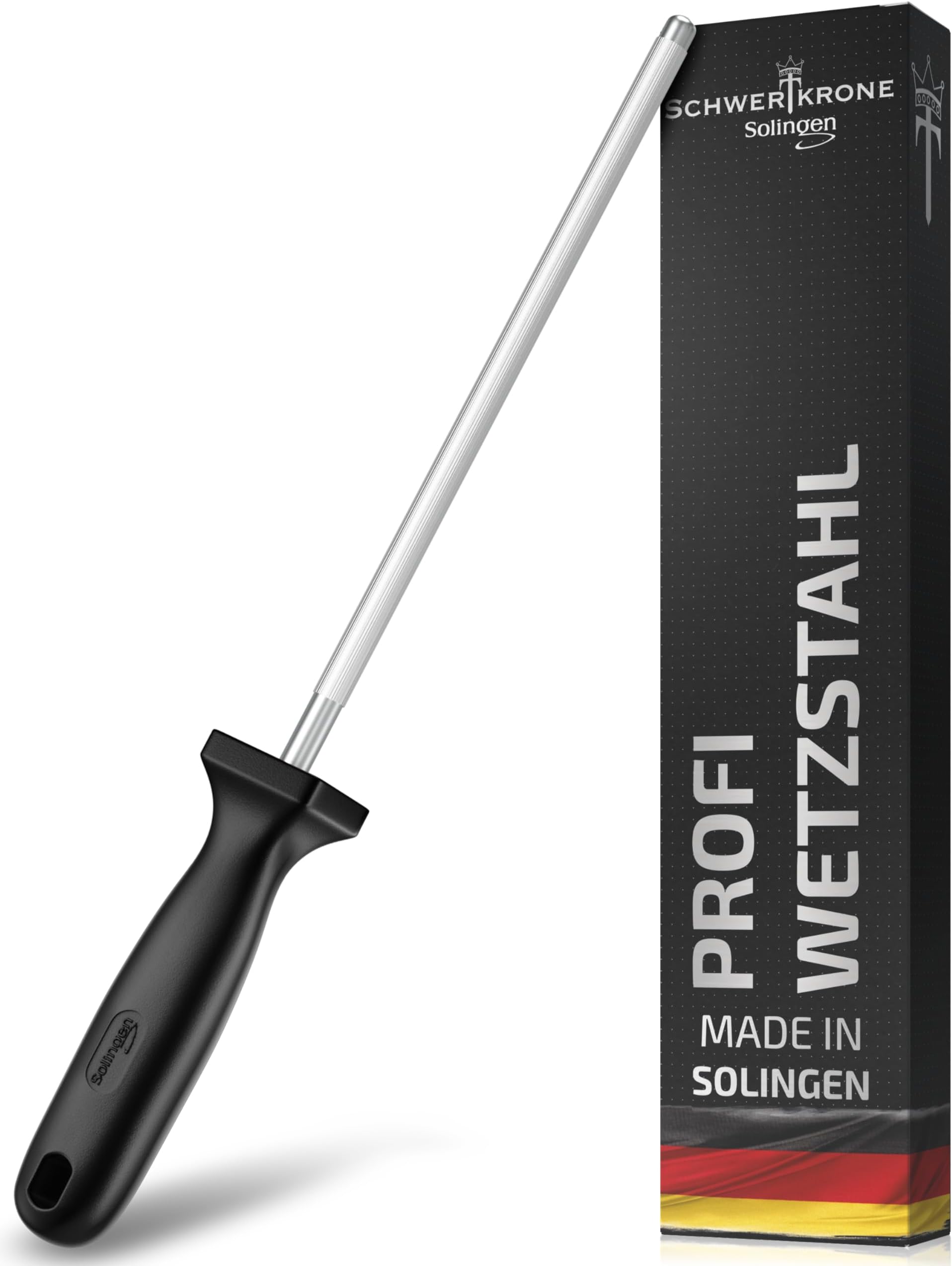 Sharpening steel from Solingen, 34 cm, sharpening steel for Wetzstab knife, chrome vanadium stainless steel, knife sharpener, black
