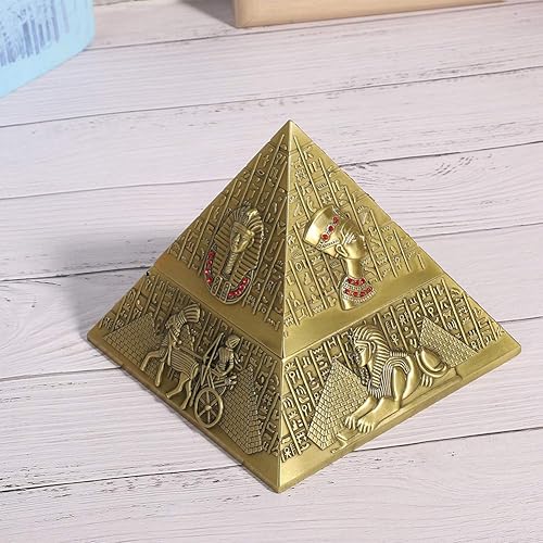 Miniatura 4 de Cenicero, cenicero sin humo en forma de pirámide con tapa cenicero de pie para dormitorio, hogar, sala de estar, oficina (bronce)