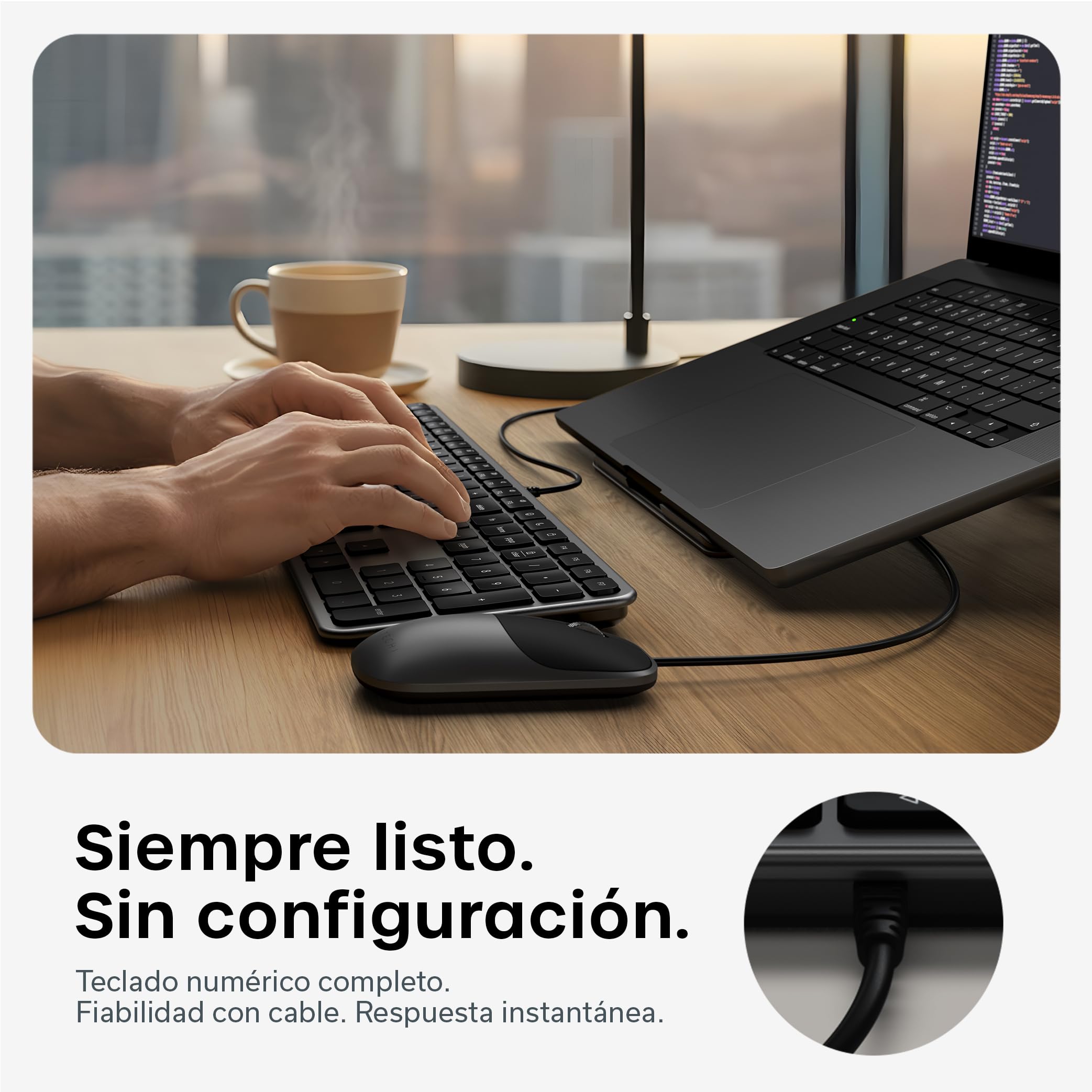 SATECHI Teclado y Ratón con Cable Slim CLX3, QWERTY US, Negro Espacial | Distribución Americana, teclado y ratón con cable, USB-C Plug and Play, para Mac, PC Windows y Android