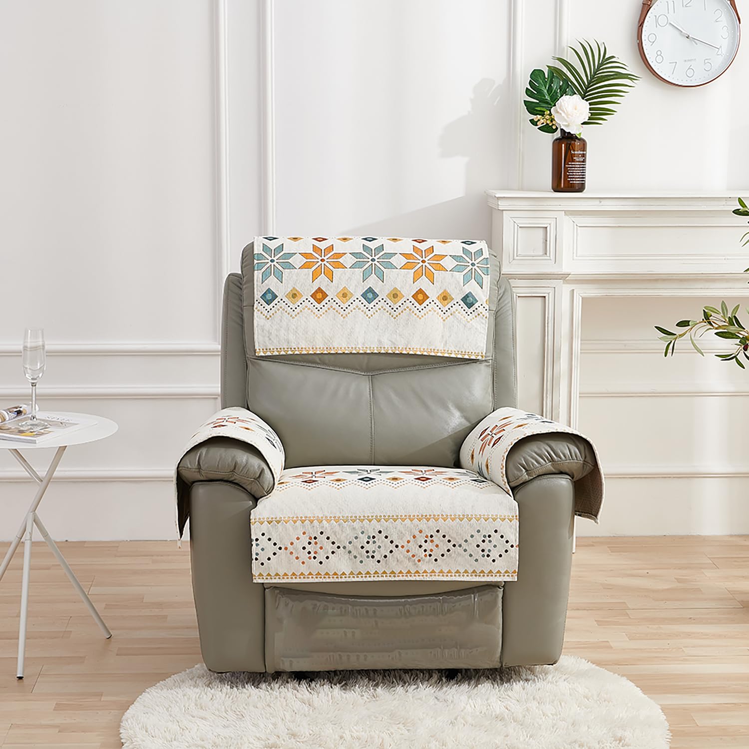 KCCRHIN Boho Recliner Cover Chenille Fabric Recliner Slipcover Non Slip Washable Recliner Sofa Covers for All Seasons Lazy Boy Reclining Chair