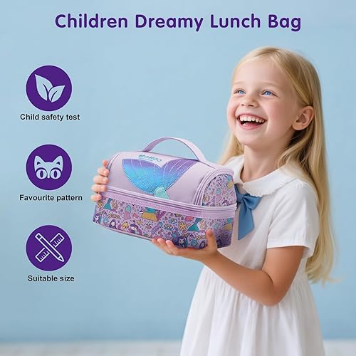 Miniatura 6 de NOHOO Bolsa de almuerzo para niños, lonchera aislada, reutilizable, de dos capas, para mujeres, niñas, hombres, niños, escuelas, oficinas, trabajo,