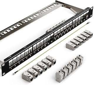 Geschirmtes 24 Port CAT6A Patchpanel mit 24 x Cat6A Keystone Jack