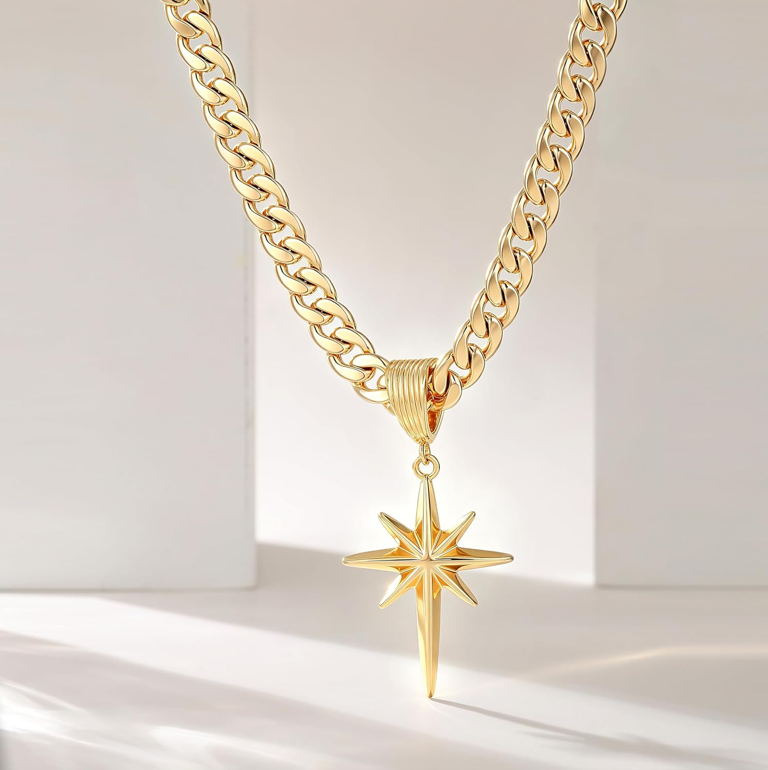 Gold Cuban Link Pendant Necklace for Women, Statement Choker | 14K gold-plated Cuban link choker with pendant, designed for statement looks, daily wear, parties, and gifts