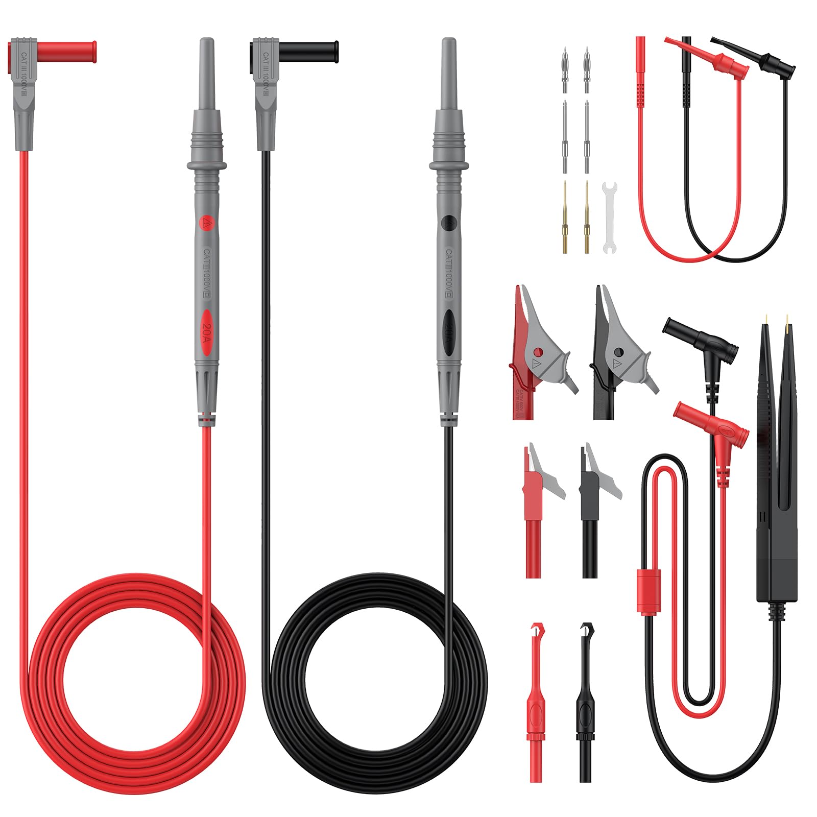 Neoteck Multimeter Test Leads Kit, 4mm Interchangeable Tip Multimeter Leads Set with Alligator Clips, Test Hooks & Piercing Probes, Electrical Testing Accessories for Automotive, Electronics & Repair